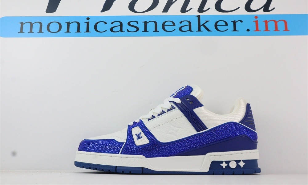 L.V Trainer Sneakers 'White Monogram with Blue and Rhinestones' 1AC5AE